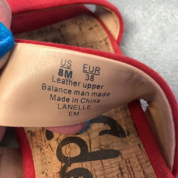 Sam Edelman Lanelle Nubuck Red Suede Leather Open Toe Sandal Size 8 - Picture 12 of 14